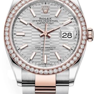 Rolex Datejust 36 Steel & Everose Gold Silver Fluted-Motif Dial Diamond Bezel Women’s Watch M126281RBR-0022 36mm