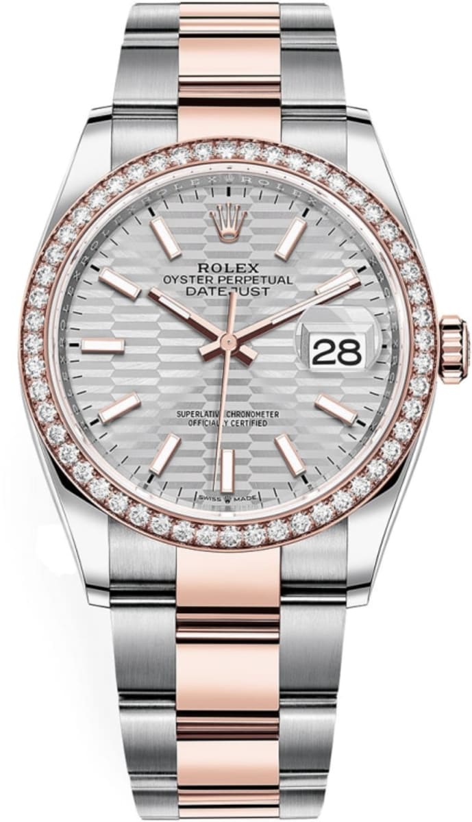 Rolex Datejust 36 Steel & Everose Gold Silver Fluted-Motif Dial Diamond Bezel Women’s Watch M126281RBR-0022 36mm