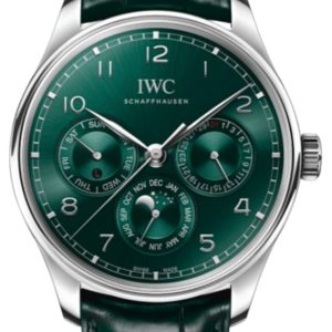 IWC Portugieser Perpetual Calendar Automatic Green Dial Leather Strap Men’s Watch IW344207 42.4mm