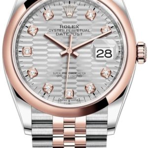 Rolex Datejust 36 Steel & Everose Gold Silver Fluted-Motif Diamond Dial Women’s Watch M126201-0039 36mm