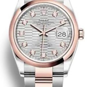 Rolex Datejust 36 Steel & Everose Gold Silver Fluted-Motif Diamond Dial Women’s Watch M126201-0040 36mm