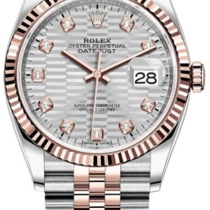 Rolex Datejust 36 Steel & Everose Gold Silver Fluted-Motif Diamond Dial Women’s Watch M126231-0039 36mm