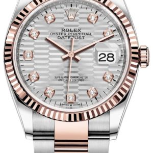 Rolex Datejust 36 Steel & Everose Gold Silver Fluted-Motif Diamond Dial Women’s Watch M126231-0040 36mm