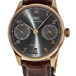 IWC Portugieser Automatic 7 Day Power Reserve 18kt Rose Gold Grey Dial Men’s Watch IW500702 42mm