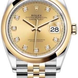 Rolex Datejust 36 Steel & Yellow Gold Champagne Diamond Dial Men’s Watch M126203-0017 36mm