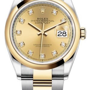 Rolex Datejust 36 Steel & Yellow Gold Champagne Diamond Dial Men’s Watch M126203-0018 36mm