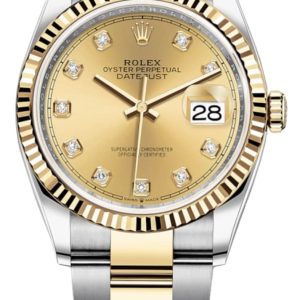 Rolex Datejust 36 Steel & Yellow Gold Champagne Diamond Dial Women’s Watch M126233-0018 36mm
