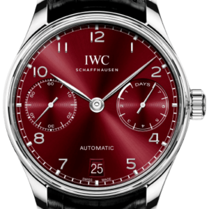 IWC Portugieser Automatic 7 Day Power Reserve Burgundy Dial Leather Strap Men’s Watch IW500714 42.3mm