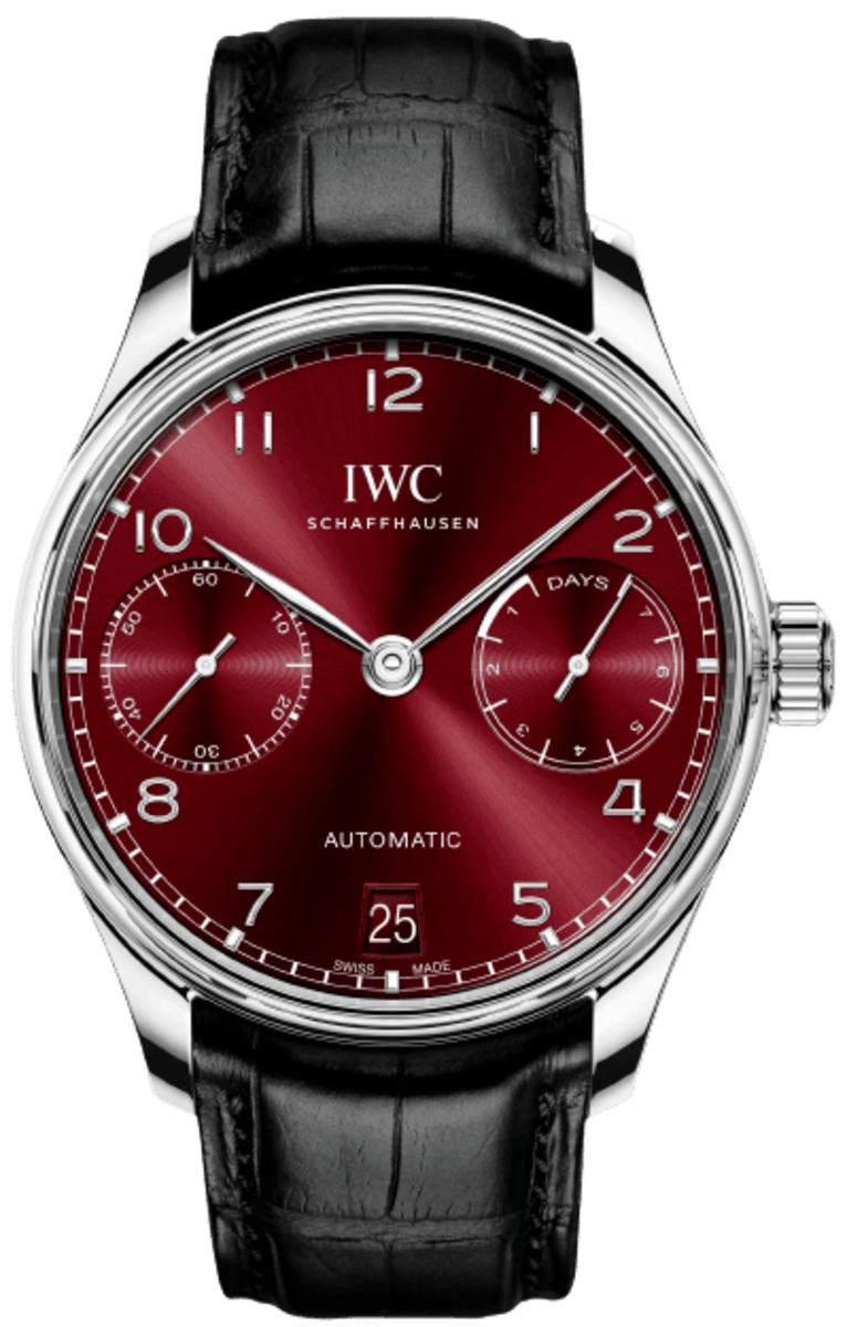 IWC Portugieser Automatic 7 Day Power Reserve Burgundy Dial Leather Strap Men’s Watch IW500714 42.3mm