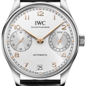 IWC Portugieser Automatic 7 Day Power Reserve Silver Dial Black Leather Strap Men’s Watch IW501701 42.4mm