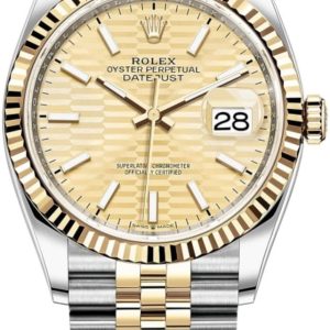 Rolex Datejust 36 Steel & Yellow Gold Golden Fluted-Motif Dial Women’s Watch M126233-0039 36mm