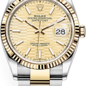 Rolex Datejust 36 Steel & Yellow Gold Golden Fluted-Motif Dial Women’s Watch M126233-0040 36mm