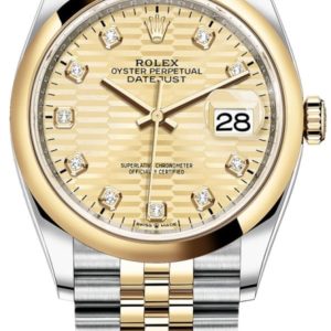 Rolex Datejust 36 Steel & Yellow Gold Golden Fluted-Motif Diamond Dial Women’s Watch M126203-0045 36mm