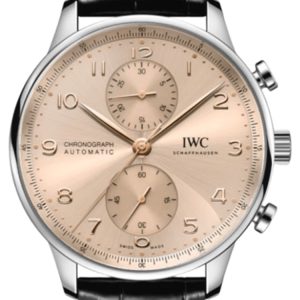 IWC Portugieser Automatic Chronograph Beige Dial Black Leather Strap Men’s Watch IW371624 41mm