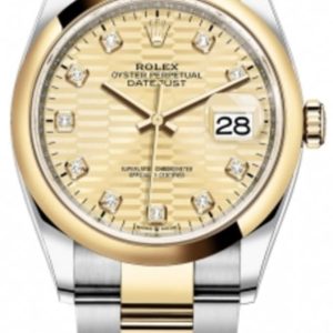 Rolex Datejust 36 Steel & Yellow Gold Golden Fluted-Motif Diamond Dial Women’s Watch M126203-0046 36mm