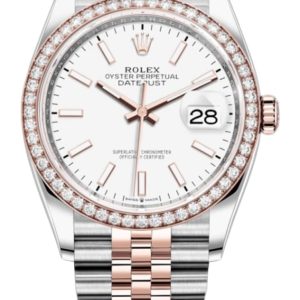 Rolex Datejust 36 Steel & Everose Gold White Dial Diamond Bezel Women’s Watch M126281RBR-0005 36mm
