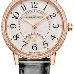 Jaeger LeCoultre Rendez-Vous Night & Day 34mm Automatic Grey Dial 18K Rose Gold Diamond Bezel Leather Strap Women’s Watch Q3442430 34mm