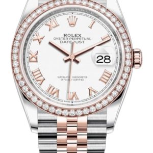 Rolex Datejust 36 Steel & Everose Gold White Roman Dial Diamond Bezel Women’s Watch M126281RBR-0003 36mm