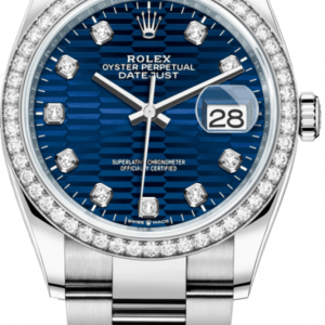 Rolex Datejust 36 White Gold & Diamonds Blue Fluted-Motif Diamond Dial Women’s Watch M126284RBR-0050 36mm