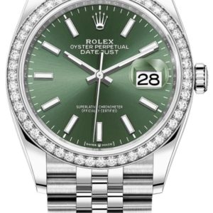 Rolex Datejust 36 White Gold & Diamonds Mint Green Dial Women’s Watch M126284RBR-0043 36mm