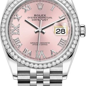 Rolex Datejust 36 White Gold & Diamonds Pink Pave Roman Dial Women’s Watch M126284RBR-0023 36mm
