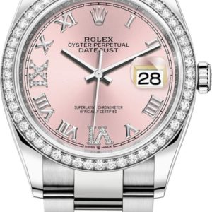 Rolex Datejust 36 White Gold & Diamonds Pink Pave Roman Dial Women’s Watch M126284RBR-0024 36mm