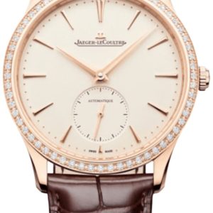 Jaeger LeCoultre Master Ultra Thin Automatic Beige Dial Diamond Bezel Brown Leather Strap Men’s Watch Q1212501 39mm