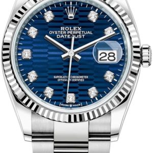 Rolex Datejust 36 Steel & White Gold Blue Fluted-Motif Diamond Dial Women’s Watch M126234-0058 36mm