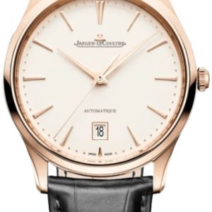 Jaeger LeCoultre Master Ultra Thin Date Automatic Beige Dial 18K Rose Gold Black Leather Strap Men’s Watch Q1232511 39mm