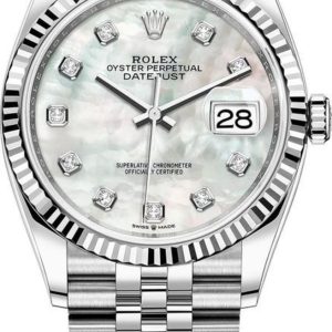 Rolex Datejust 36 Steel & White Gold Mother of Pearl Diamond Dial Women’s Watch M126234-0019 36mm