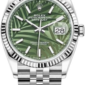 Rolex Datejust 36 Steel & White Gold Olive Green Palm-Motif Dial Women’s Watch M126234-0047 36mm