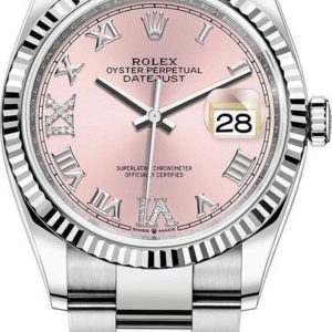 Rolex Datejust 36 Steel & White Gold Pink Diamond Pave Roman Dial Women’s Watch M126234-0032 36mm