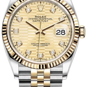 Rolex Datejust 36 Steel & Yellow Gold Golden Fluted-Motif Diamond Dial Women’s Watch M126233-0045 36mm