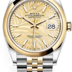 Rolex Datejust 36 Steel & Yellow Gold Golden Palm-Motif Dial Women’s Watch M126203-0037 36mm