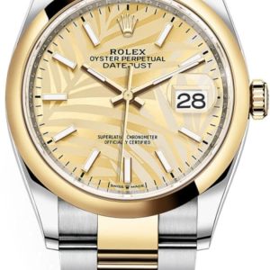 Rolex Datejust 36 Steel & Yellow Gold Golden Palm-Motif Dial Women’s Watch M126203-0038 36mm
