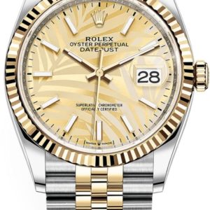 Rolex Datejust 36 Steel & Yellow Gold Golden Palm-Motif Dial Women’s Watch M126233-0037 36mm