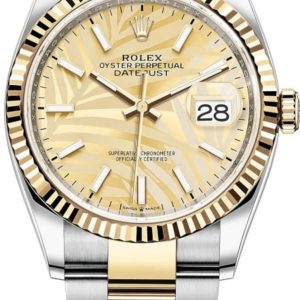 Rolex Datejust 36 Steel & Yellow Gold Golden Palm-Motif Dial Women’s Watch M126233-0038 36mm