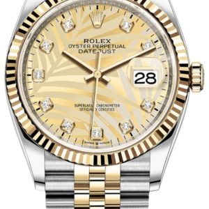 Rolex Datejust 36 Steel & Yellow Gold Golden Palm-Motif Diamond Dial Women’s Watch M126233-0043 36mm