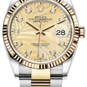 Rolex Datejust 36 Steel & Yellow Gold Golden Palm-Motif Diamond Dial Women’s Watch M126233-0044 36mm