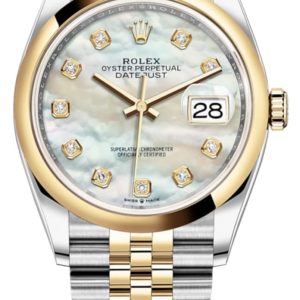 Rolex Datejust 36 Steel & Yellow Gold Mother of Pearl Diamond Dial Women’s Watch M126203-0023 36mm