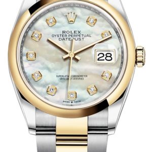 Rolex Datejust 36 Steel & Yellow Gold Mother of Pearl Diamond Dial Women’s Watch M126203-0024 36mm