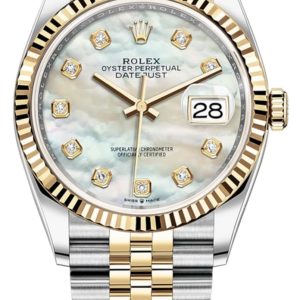 Rolex Datejust 36 Steel & Yellow Gold Mother of Pearl Diamond Dial Women’s Watch M126233-0023 36mm