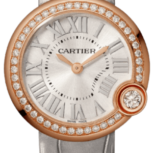 Cartier Ballon Blanc Silver Dial Diamond Leather Strap Women’s Watch WJBL0008 30mm
