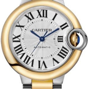 Cartier Ballon Bleu de Cartier 33 mm Automatic Silver Dial 18K Yellow Gold Bezel Steel Women’s Watch W2BB0037 33mm