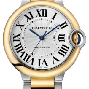 Cartier Ballon Bleu de Cartier 36 mm Automatic Silver Dial 18K Yellow Gold Bezel Steel Women’s Watch W2BB0038 36mm
