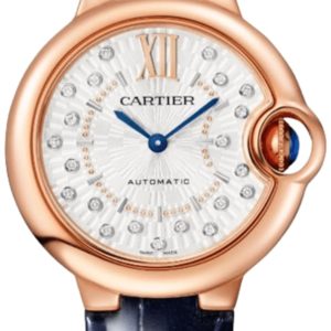 Cartier Ballon Bleu de Cartier Automatic Silver Dial 18K Rose Gold Blue Leather Strap Women’s Watch WGBB0052 33mm