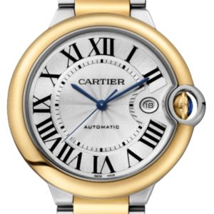 Cartier Ballon Bleu de Cartier Automatic Silver Dial 18K Yellow Gold Bezel Steel Men’s Watch W2BB0039 42mm