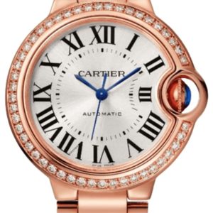 Cartier Ballon Bleu de Cartier Automatic Silver Dial Diamond Bezel 18K Rose Gold Women’s Watch WJBB0063 33mm