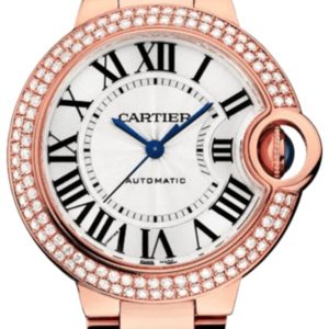 Cartier Ballon Bleu de Cartier Automatic Silver Dial Diamond Bezel 18K Rose Gold Women’s Watch WJBB0066 33mm