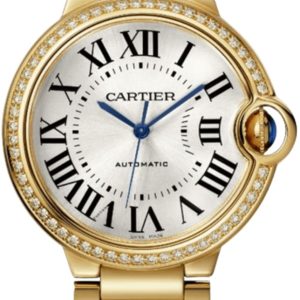 Cartier Ballon Bleu de Cartier Automatic Silver Dial Diamond Bezel 18K Yellow Gold Women’s Watch WJBB0070 36mm